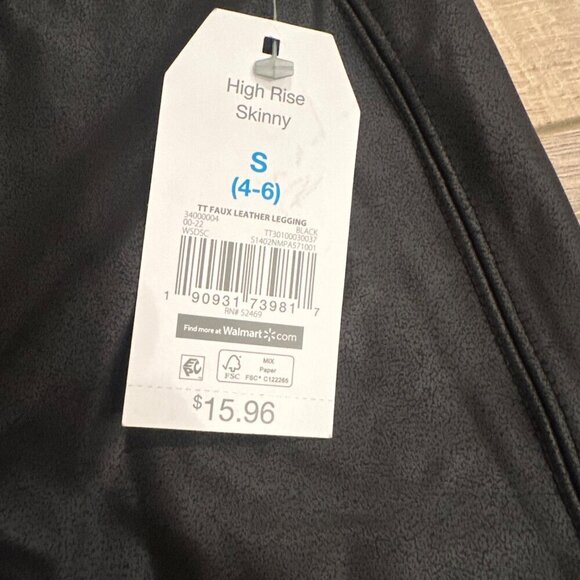 TIME AND TRU WOMENS HIGH RISE SKINNY FAUX LEATHER LEGGINGS SMALL 4-6 - Picture 4 of 7